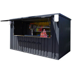 Durable 4×2 XL Meter Shipping Container Bar – Black RAL 9005 with Folding Canopy image 1