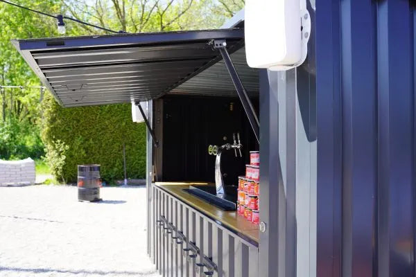 Durable 4×2 XL Meter Shipping Container Bar – Black RAL 9005 with Folding Canopy image 4